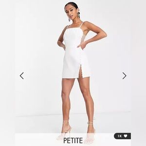 In The Style Petite x Yasmin Devonport exclusive 90s bandeau mini dress.